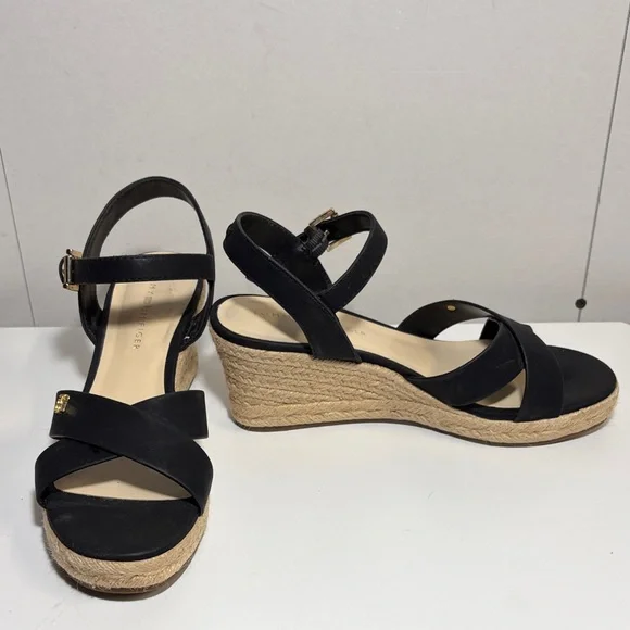 Tommy Hilfiger Black and Tan Wedge Sandals - Picture 8 of 8